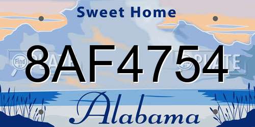 8AF4754 Alabama License Plate