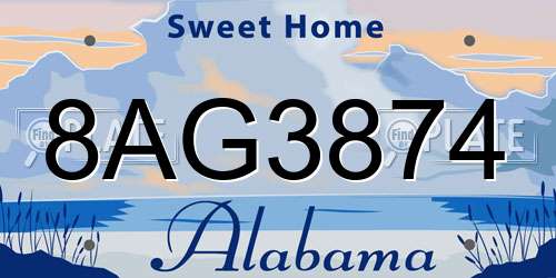 8AG3874 Alabama License Plate