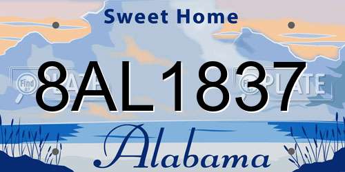 8AL1837 Alabama License Plate