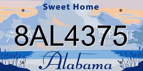8AL4375 Alabama License Plate