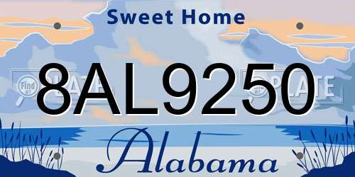 8AL9250 Alabama License Plate