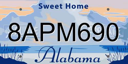 8APM690 Alabama License Plate
