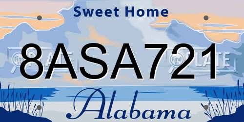 8ASA721 Alabama License Plate