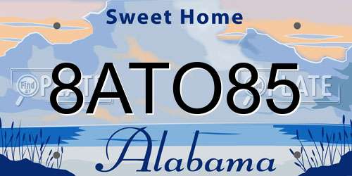8ATO85 Alabama License Plate