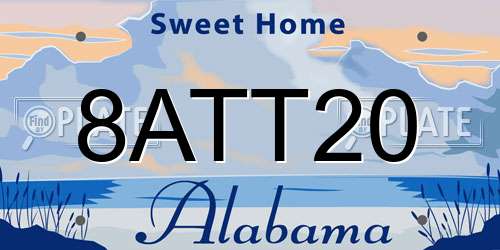 8ATT20 Alabama License Plate