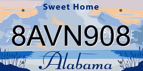 8AVN908 Alabama License Plate