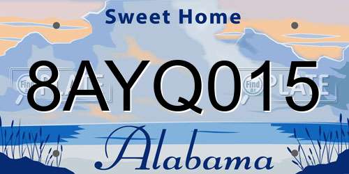 8AYQ015 Alabama License Plate