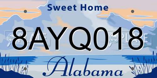 8AYQ018 Alabama License Plate