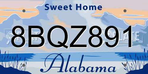 8BQZ891 Alabama License Plate