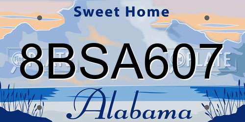 8BSA607 Alabama License Plate