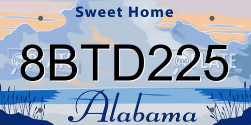 8BTD225 Alabama License Plate