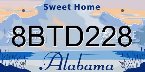 8BTD228 Alabama License Plate