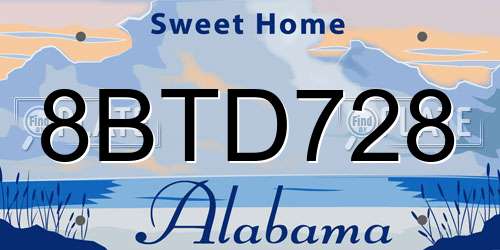 8BTD728 Alabama License Plate