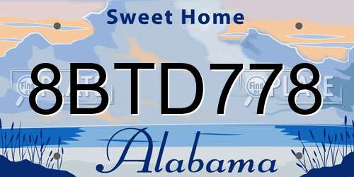 8BTD778 Alabama License Plate