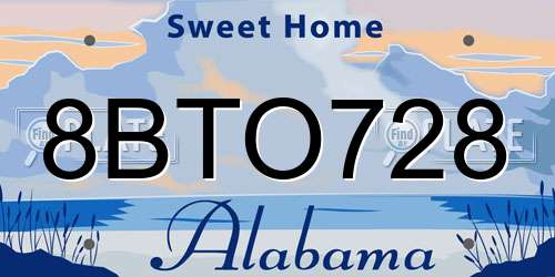 8BTO728 Alabama License Plate