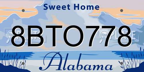 8BTO778 Alabama License Plate