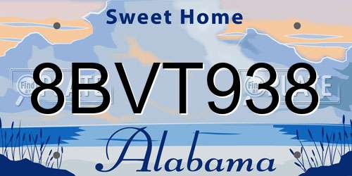 8BVT938 Alabama License Plate