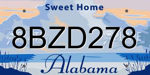 8BZD278 Alabama License Plate