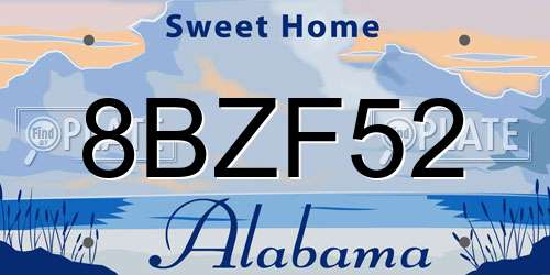 8BZF52 Alabama License Plate