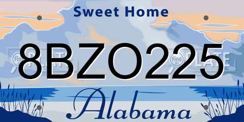 8BZO225 Alabama License Plate