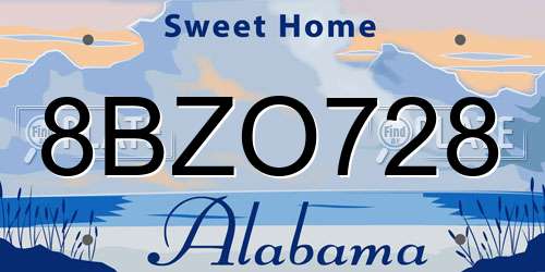8BZO728 Alabama License Plate