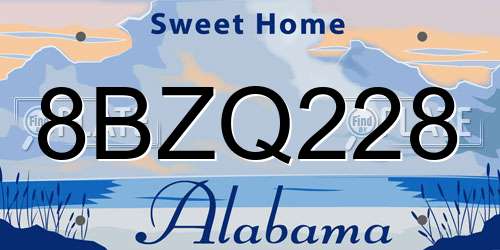 8BZQ228 Alabama License Plate