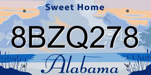 8BZQ278 Alabama License Plate