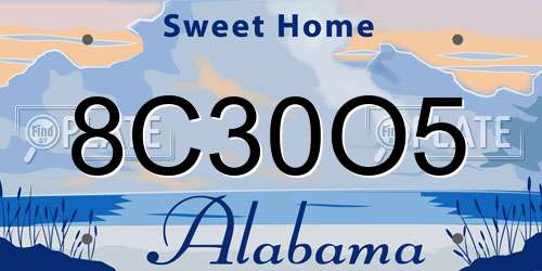 8C30O5 Alabama License Plate