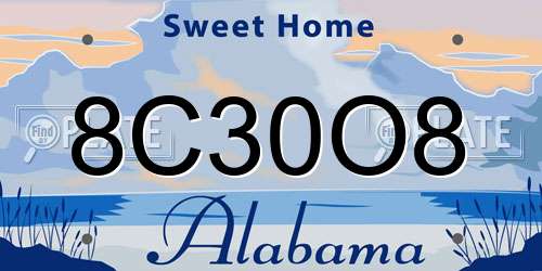 8C30O8 Alabama License Plate
