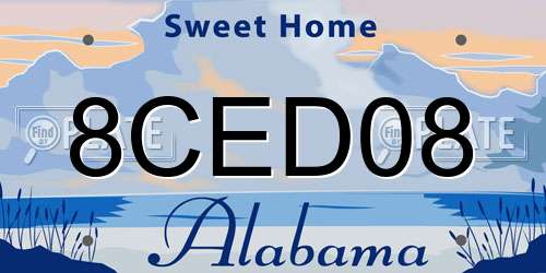 8CED08 Alabama License Plate