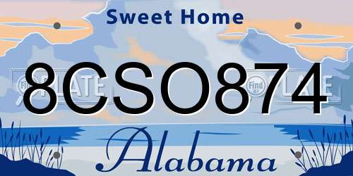 8CSO874 Alabama License Plate