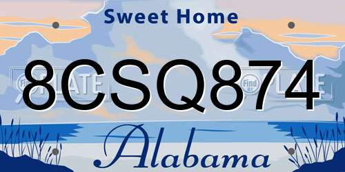 8CSQ874 Alabama License Plate