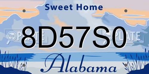 8D57S0 Alabama License Plate