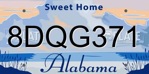 8DQG371 Alabama License Plate