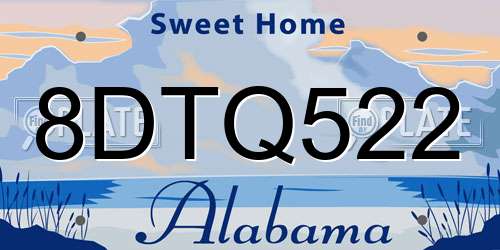 8DTQ522 Alabama License Plate