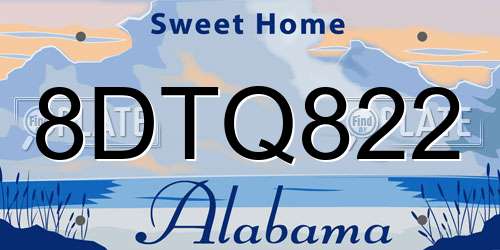 8DTQ822 Alabama License Plate