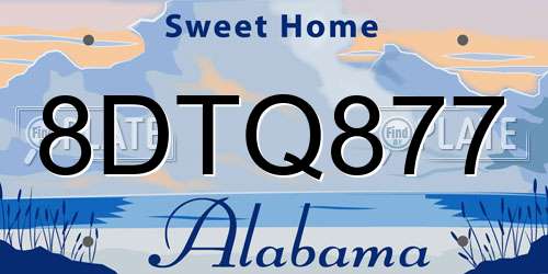 8DTQ877 Alabama License Plate