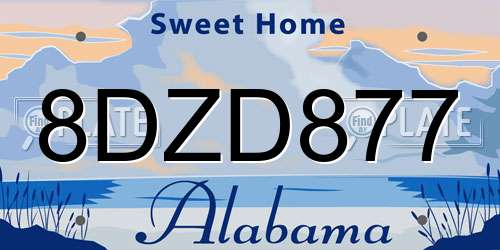 8DZD877 Alabama License Plate