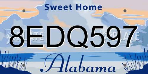 8EDQ597 Alabama License Plate
