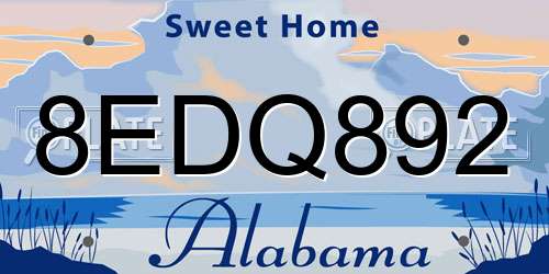 8EDQ892 Alabama License Plate