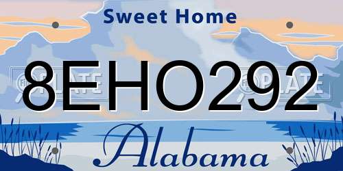 8EHO292 Alabama License Plate