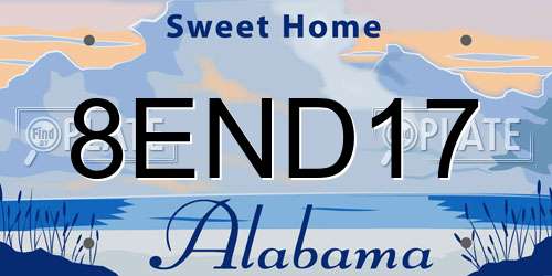 8END17 Alabama License Plate