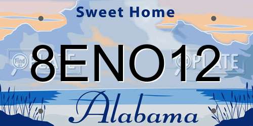 8ENO12 Alabama License Plate