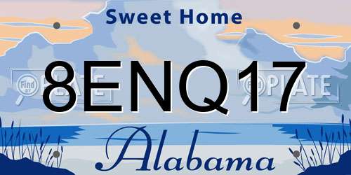 8ENQ17 Alabama License Plate