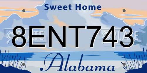 8ENT743 Alabama License Plate