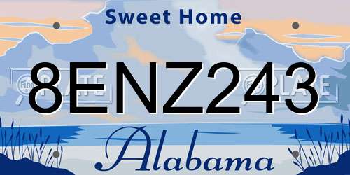 8ENZ243 Alabama License Plate