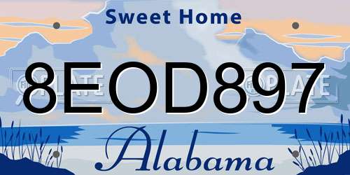 8EOD897 Alabama License Plate
