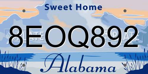 8EOQ892 Alabama License Plate