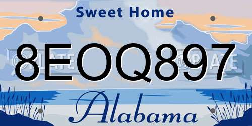 8EOQ897 Alabama License Plate
