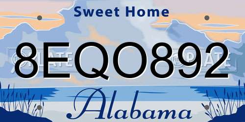 8EQO892 Alabama License Plate